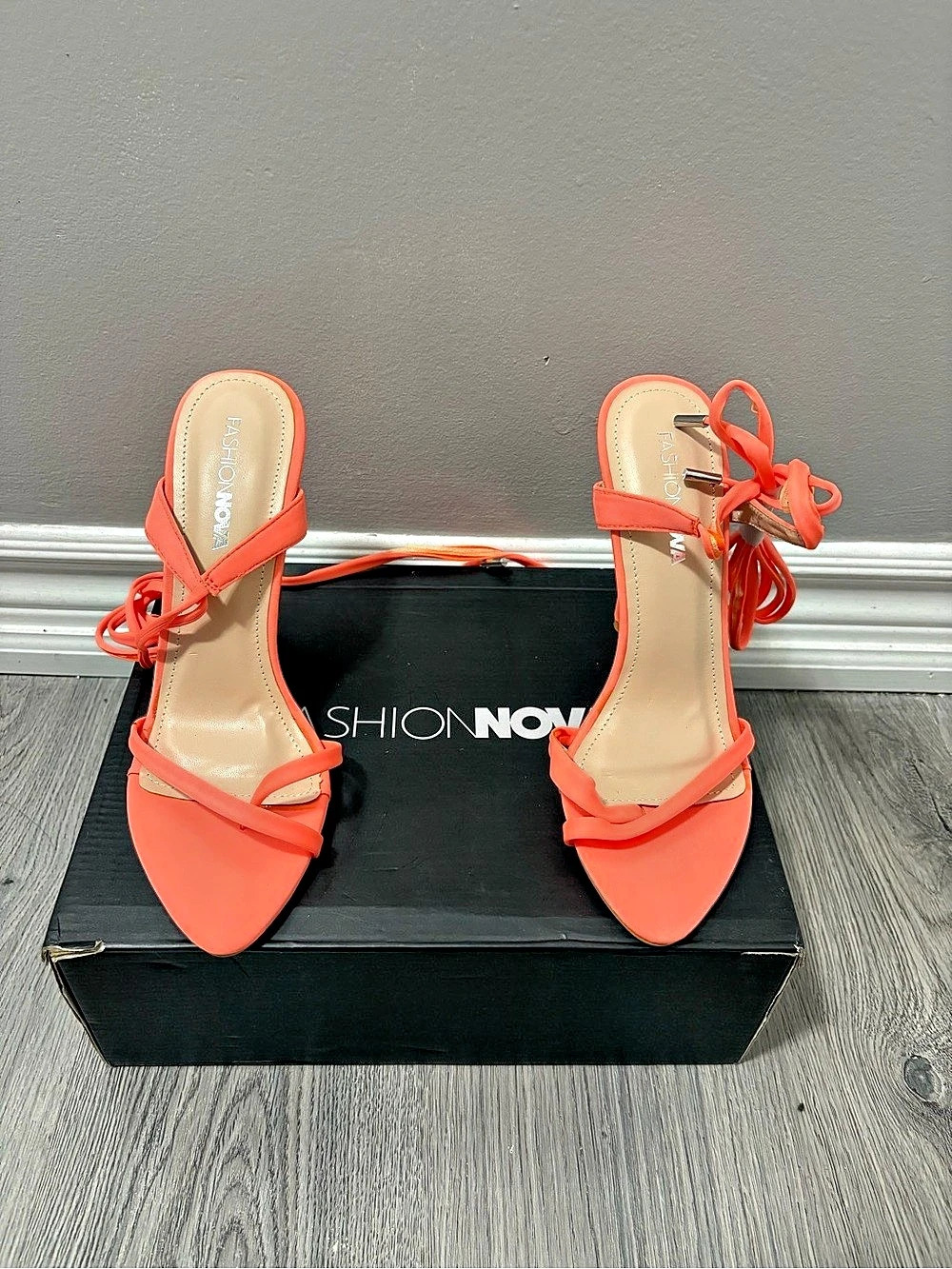 Fashion Nova Orange Lace-Up Pointed-Toe Heels
